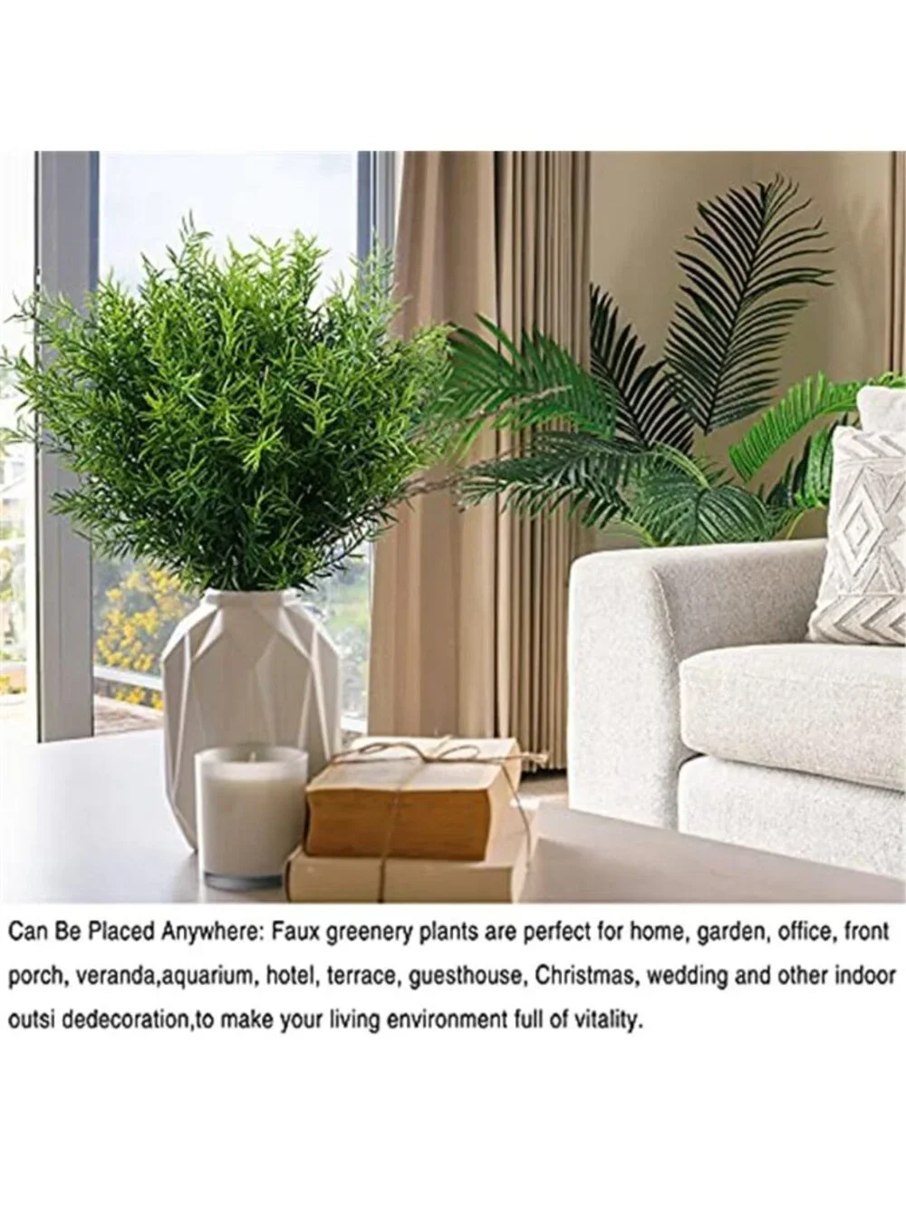 Fake Grass Greenery Stems Faux Plants Outdoor Indoor UV Resistant 8 Pack Green